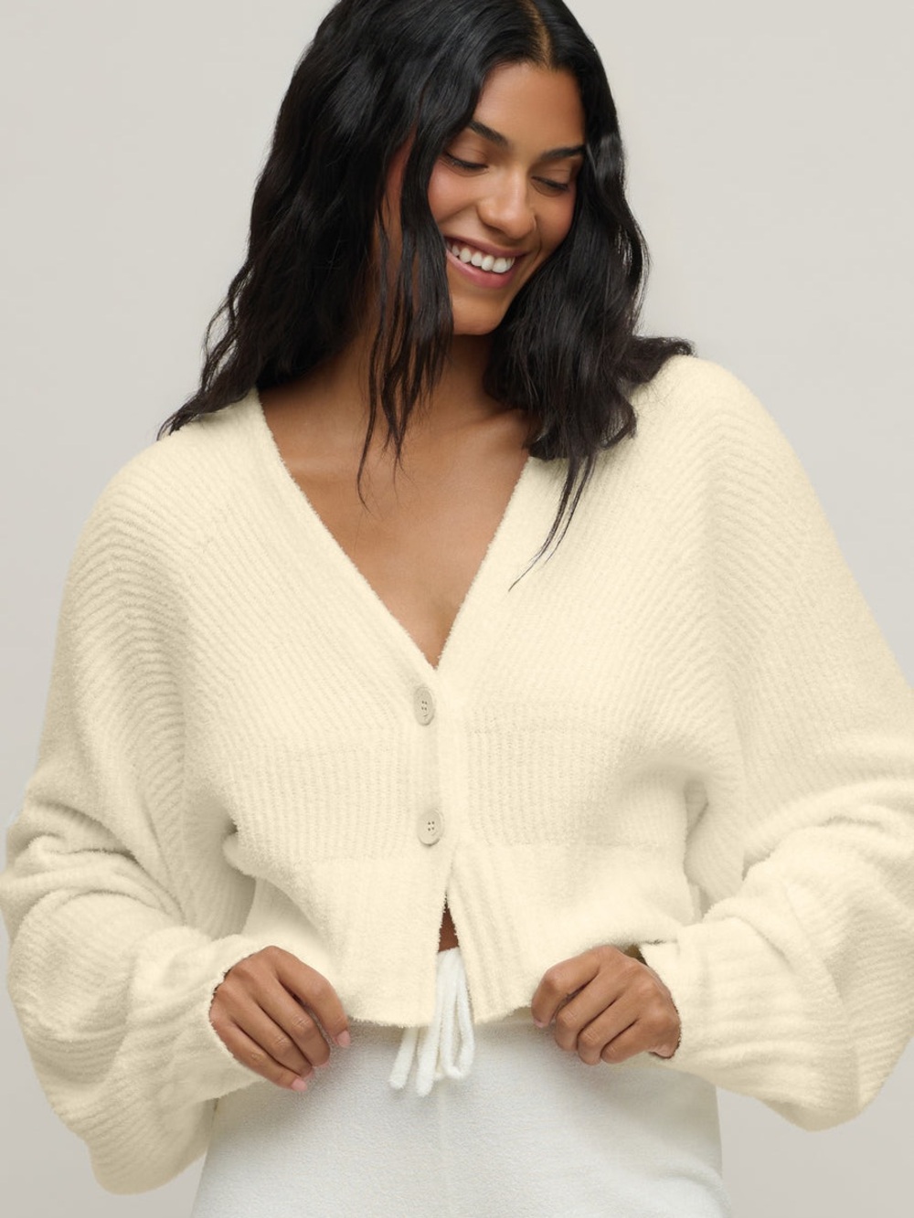 Barefoot Dreams Cream V-Neck Button Cardigan